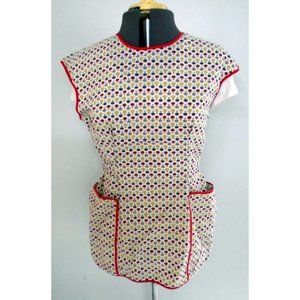 EUC VINTAGE HANDMADE FULL APRON LARGE POCKETS and TIE BACK RED YELLOW FLORAL